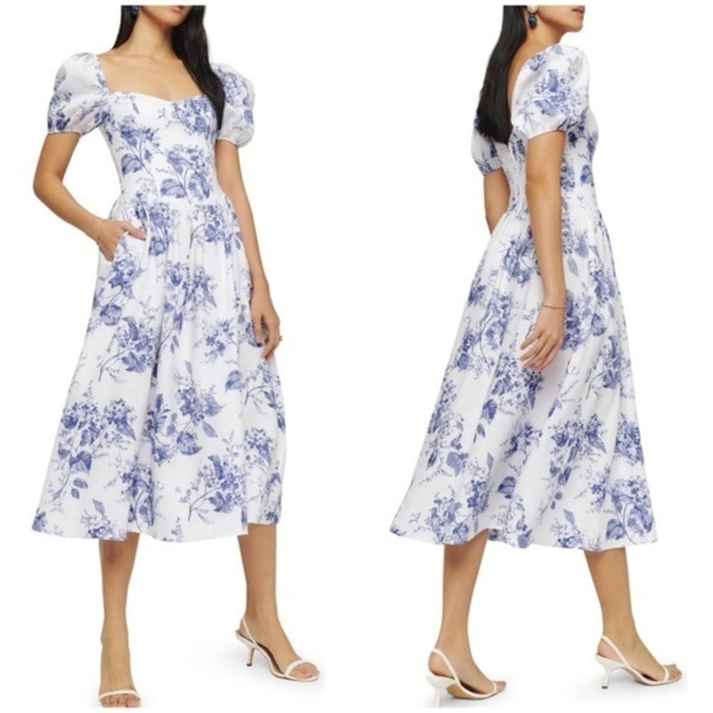 💋Reformation Blue and Purple Buttoned Midi Sundress size 8